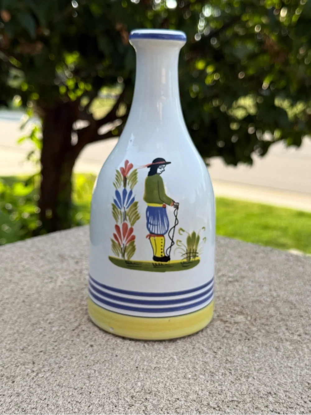 Italian signed Brenton-West Designs Handpainted Ceramic Vase - Blue & Yellow
